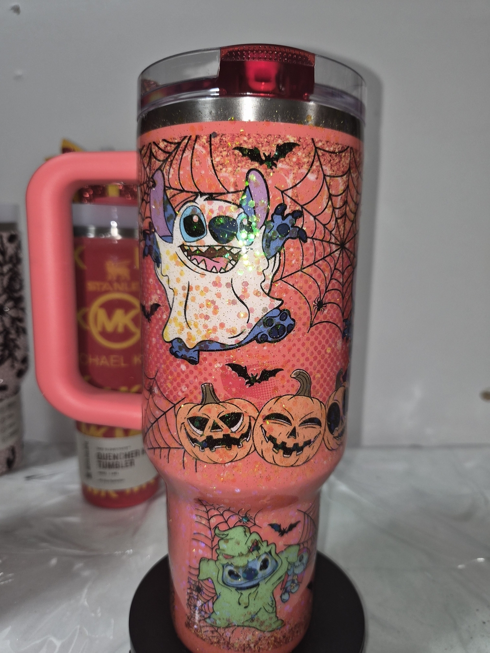 40oz Halloween Pink Glitter Party Stanley Tumbler with Handle - Unbranded